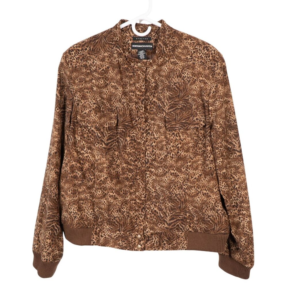Y2K Leopard Print Jacket Pants Outfit 18 Brown Set Full Zip Napped Casual Pocket - Picture 5 of 9